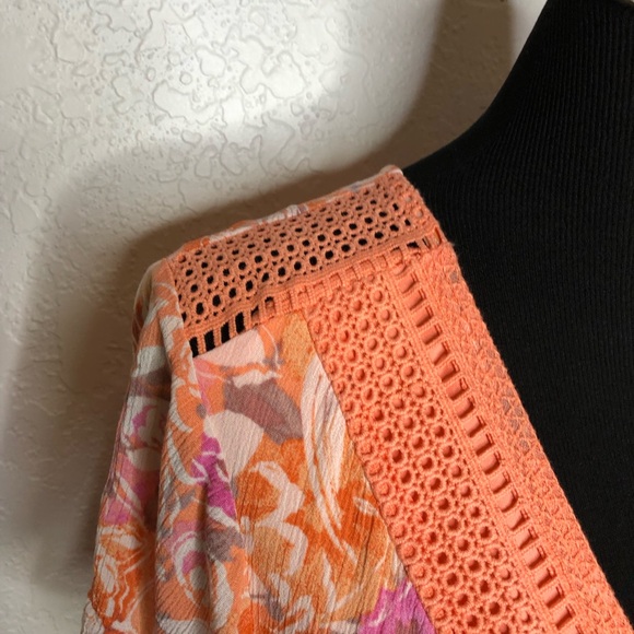 Torrid coral orange white pink floral lace up crinkle maxi dress size 1 or 1X - Picture 10 of 16